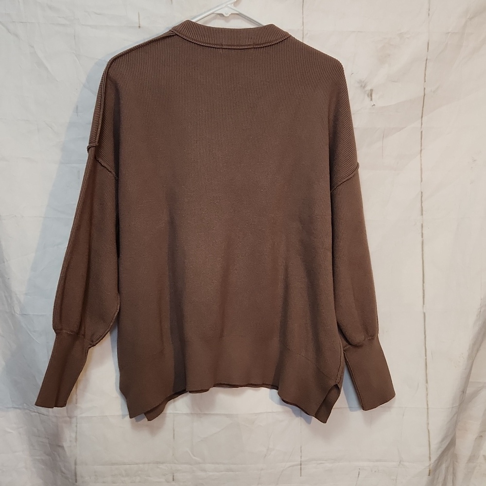 Lillusory Women's Brown Cozy Knit Drop Shoulder Crew Neck Sweater - Picture 3 of 8